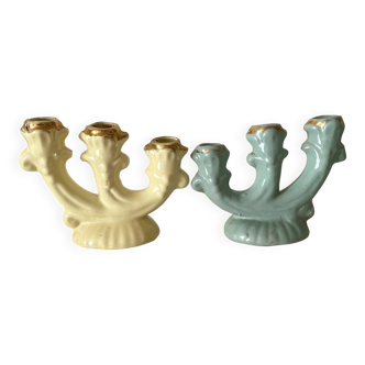 Pastel-toned earthenware candle holders