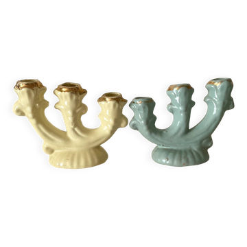 Pastel-toned earthenware candle holders