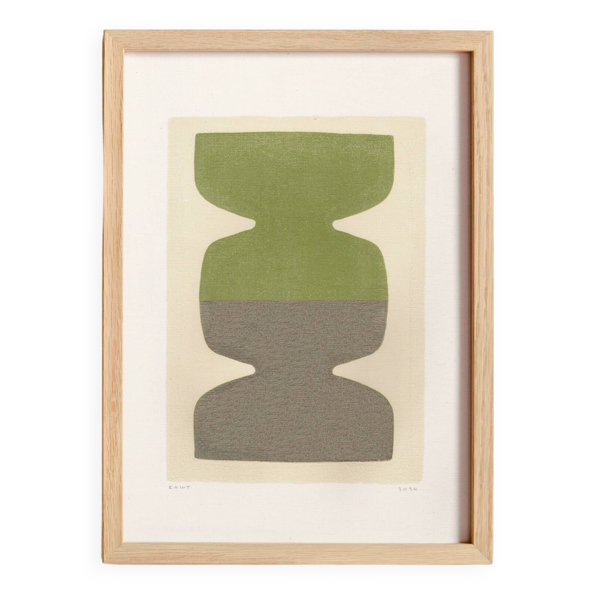 Painting 30x40cm - Astie - sage green and pewter - signed Eawy