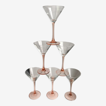 Lot de 6 verres à cocktail à pieds roses années 70