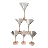 Lot de 6 verres à cocktail à pieds roses années 70