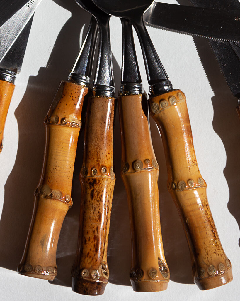 Bamboo cutlery set for 4 people, 60s