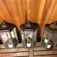 Old Brass Lantern Wall Lamp with Mirrored Background + Vintage Glass Plates