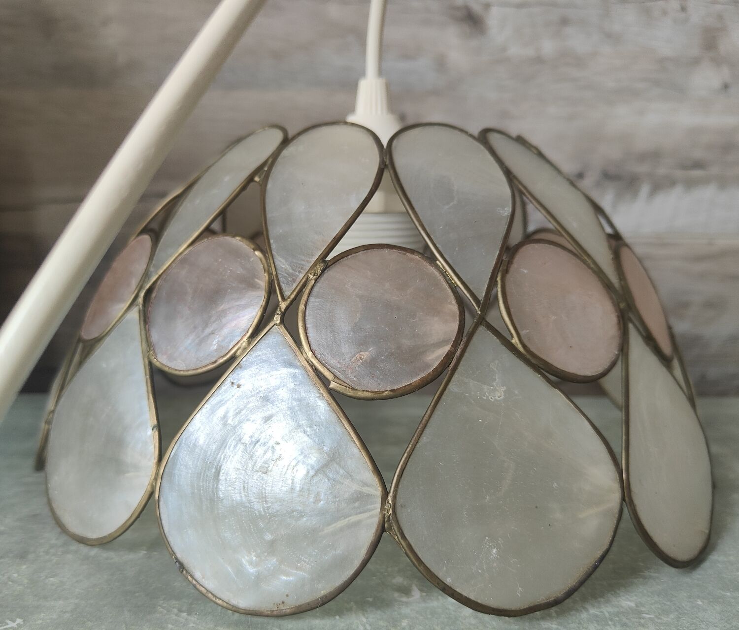 Vintage mother-of-pearl and brass pendant lamp