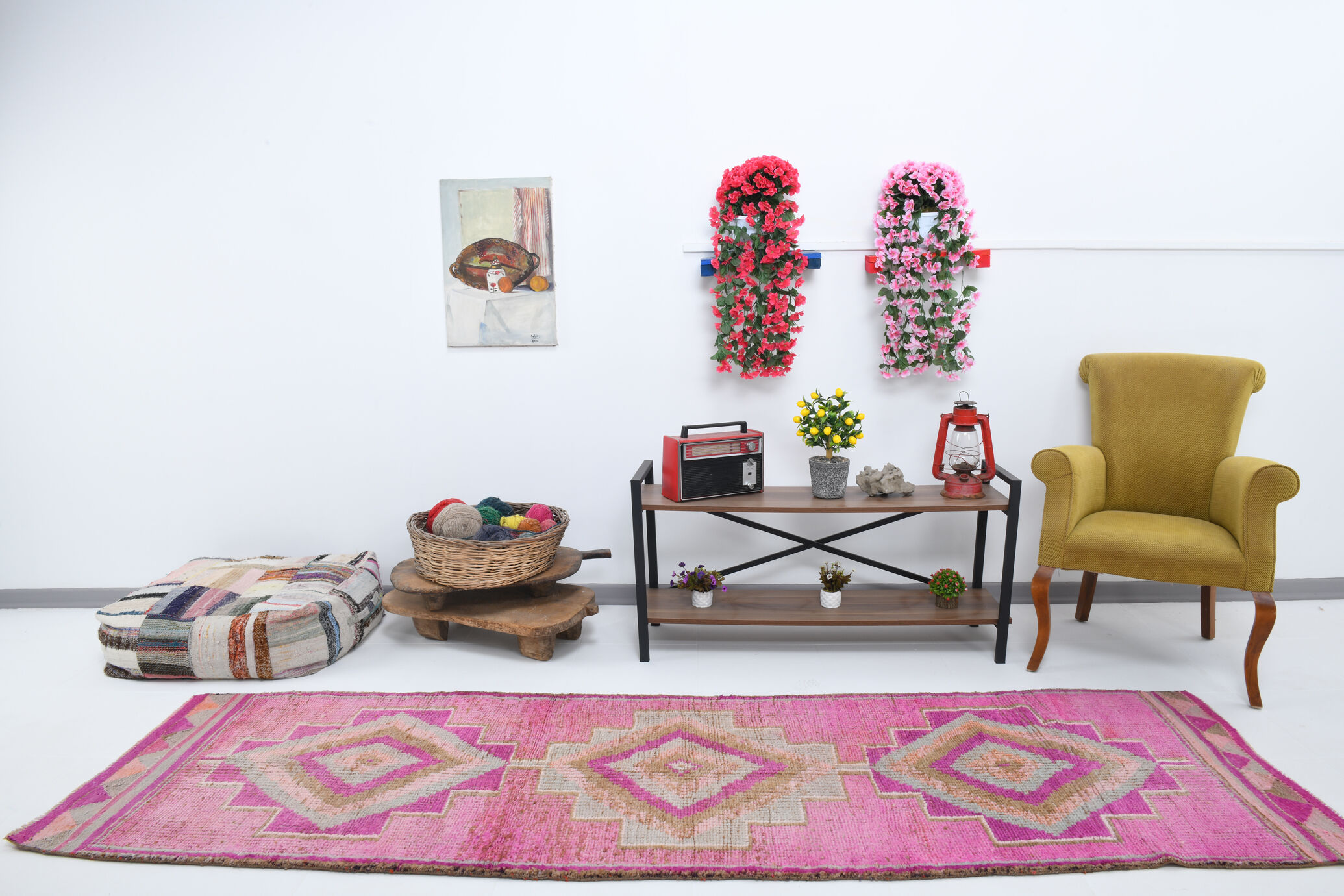 Pale pink vintage runner rug 300x86cm