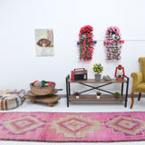 Pale pink vintage runner rug 300x86cm