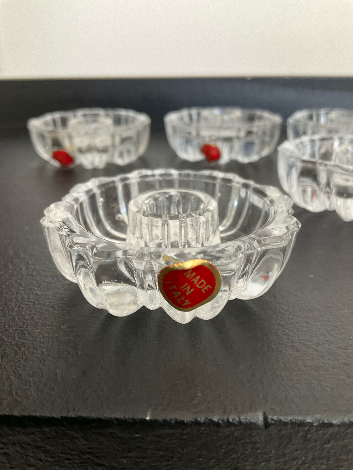 Series of 6 vintage molded glass candle holders Italy