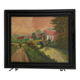 Oil on canvas peasant sunset