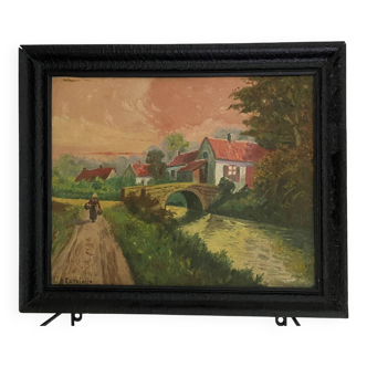 Oil on canvas peasant sunset