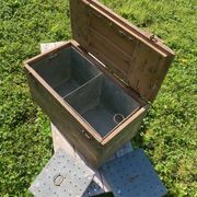 Old wooden and zinc crate, with handles. 1900, heating system