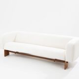 Italian Brutalist sofa in walnut and chenille velvet circa 1960