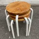 Set of 3 stackable stools in Ikea Frosta style, solid wood and steel, 1990.