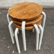 Set of 3 stackable stools in Ikea Frosta style, solid wood and steel, 1990.