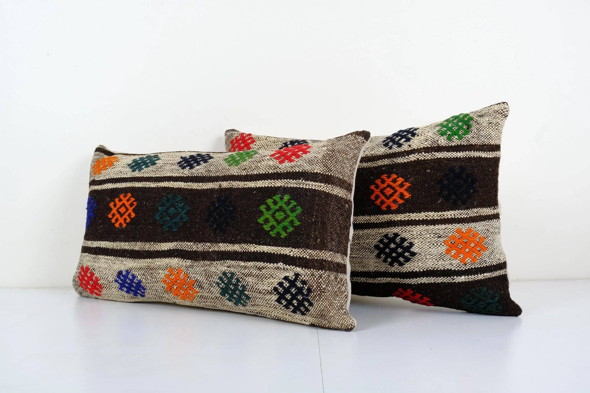 Set of 2 vintage kilim cushion covers 30x61 cm