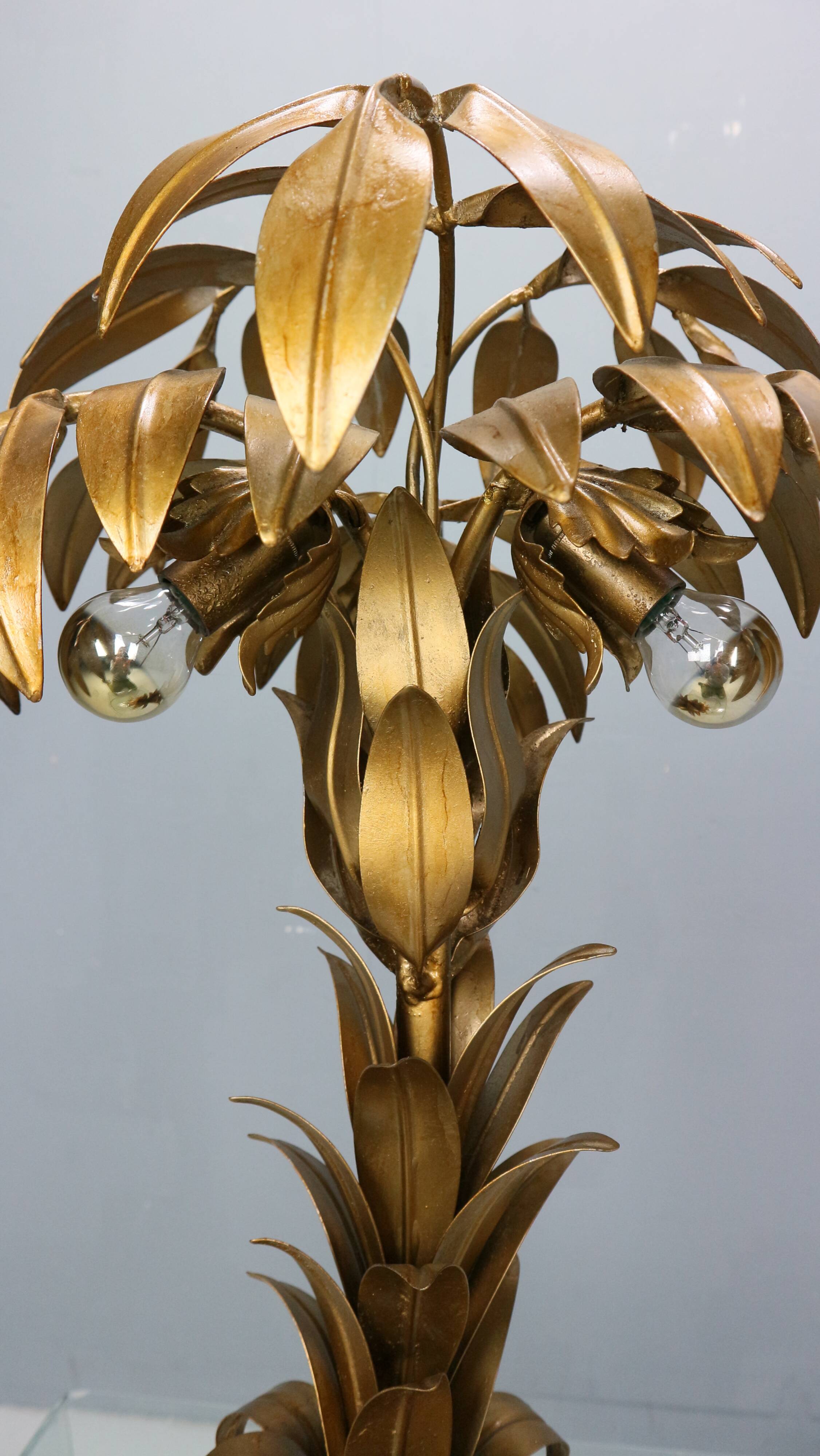 Hollywood regency Hans Kogl palm tree table lamp metal gold gilt 1970