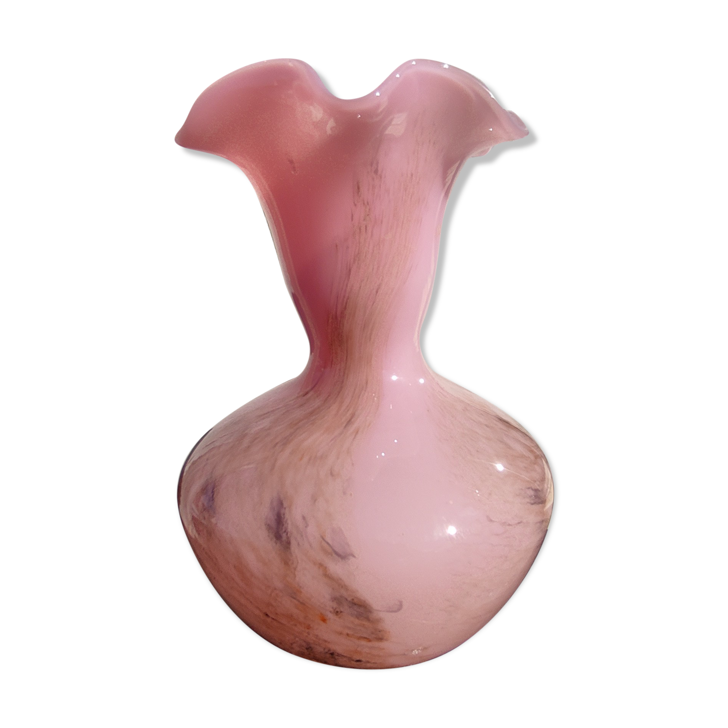 Vintage vase in pink opaline blown glass