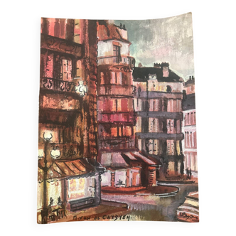 "The Buildings" Parisian scene Haussmann apartments Paris - Original work by Marcel Van De Catsyen on cardboard paper Pastel painting drawing felt contemporary abstract city