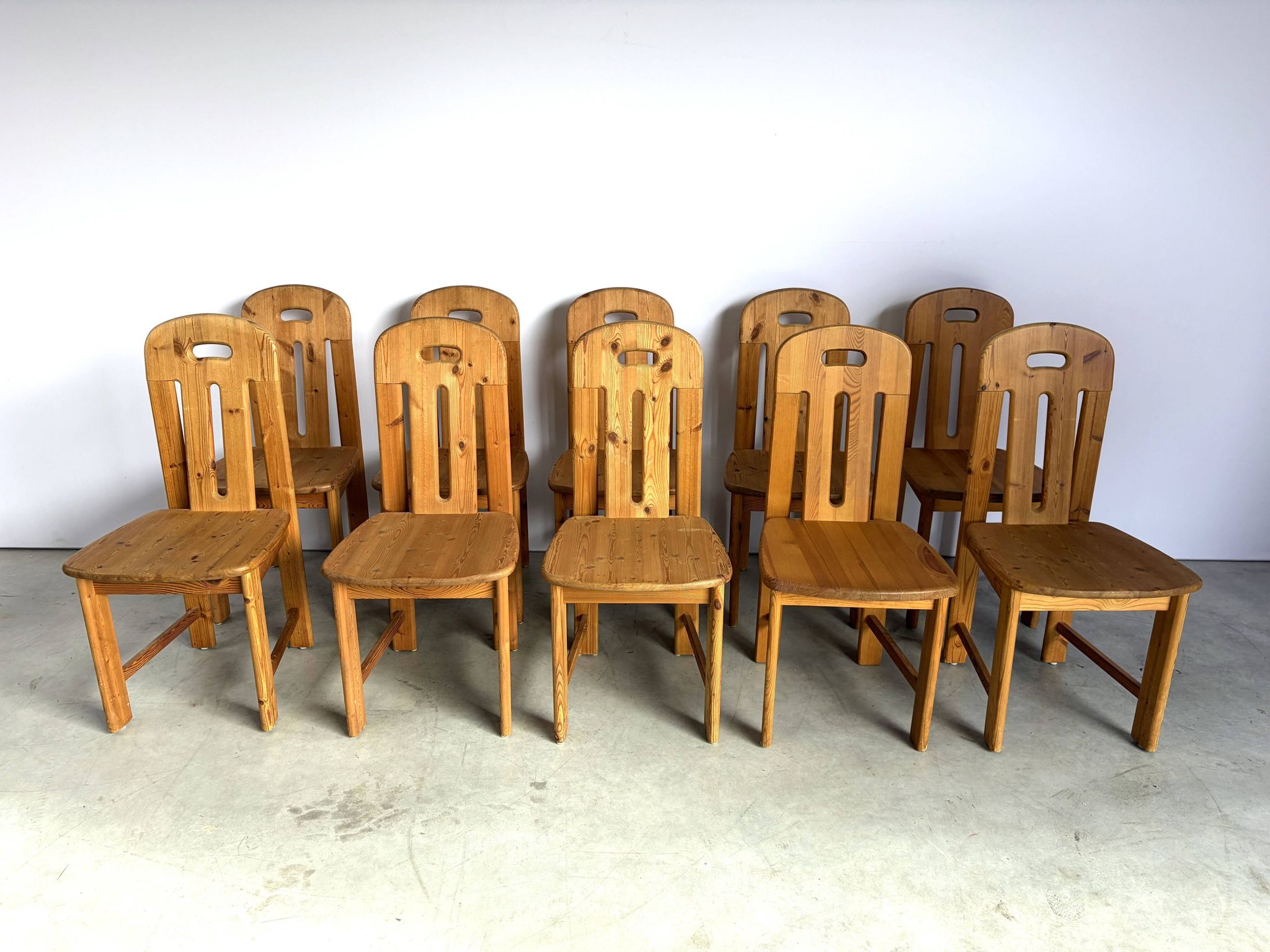 Set of 10 pine wood dining chairs by Effezeta Italy, 1970s