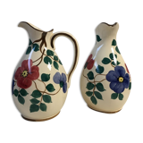 Pair of pitcher vases with spout handle deco numbered flower