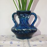 Blue and black Vallauris vase - sea foam