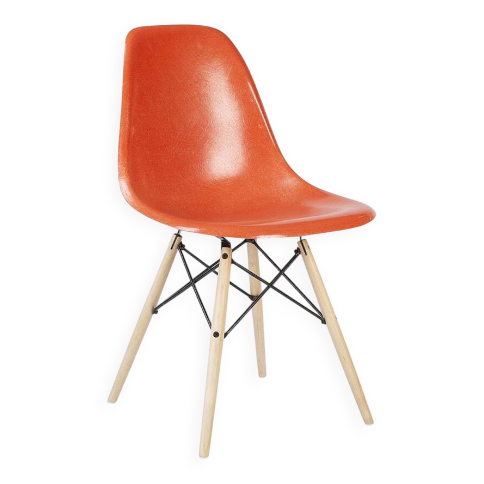 Chaise de salle à manger à coque orange Herman Miller Original Eames DSW