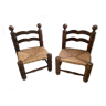 Paire de chaises basses chêne et paille