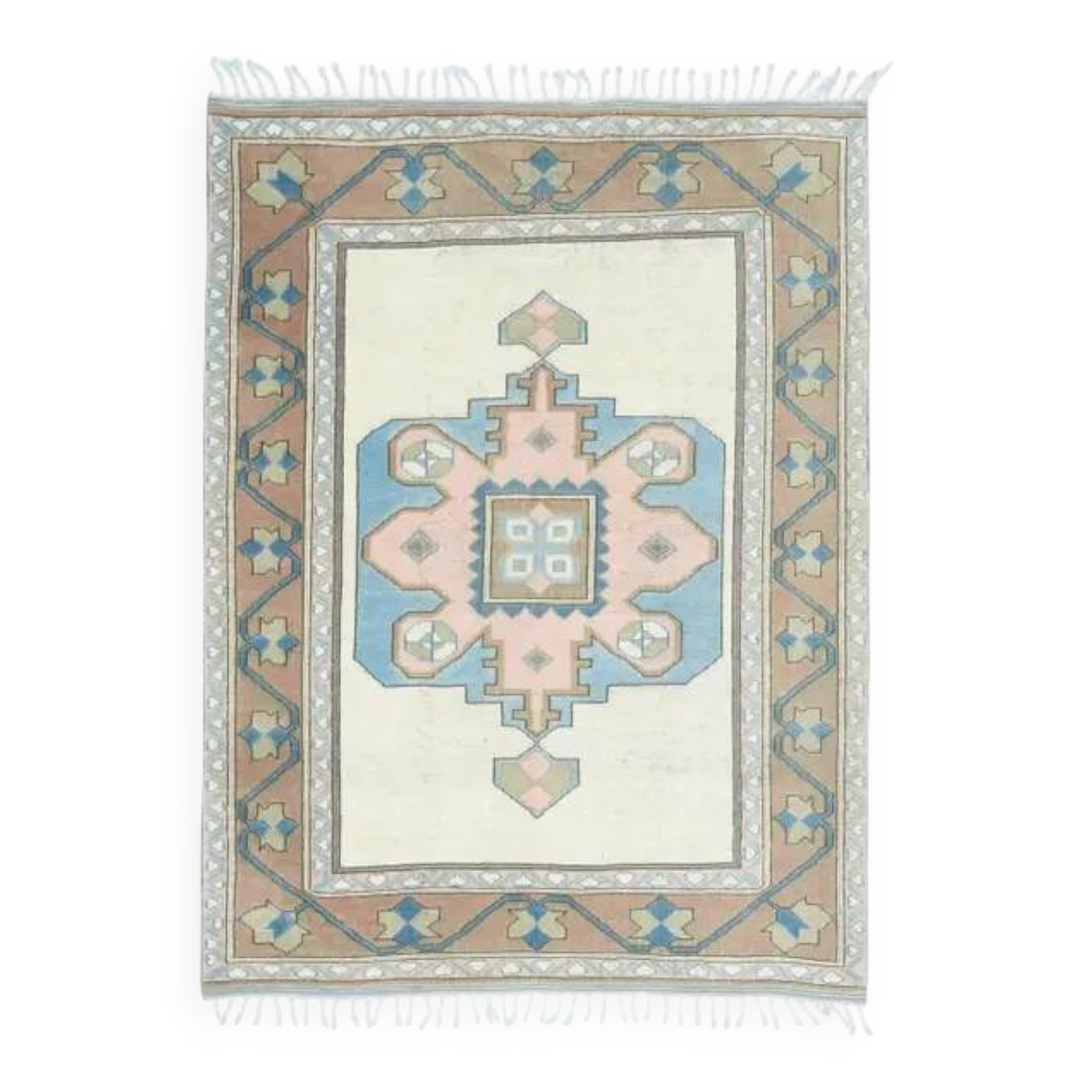 Vintage Turkish Hand-Knotted Wool Cotton Beige Area Rug 193x263