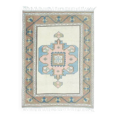 Tapis en laine et coton beige turc vintage noué à la main 193x263