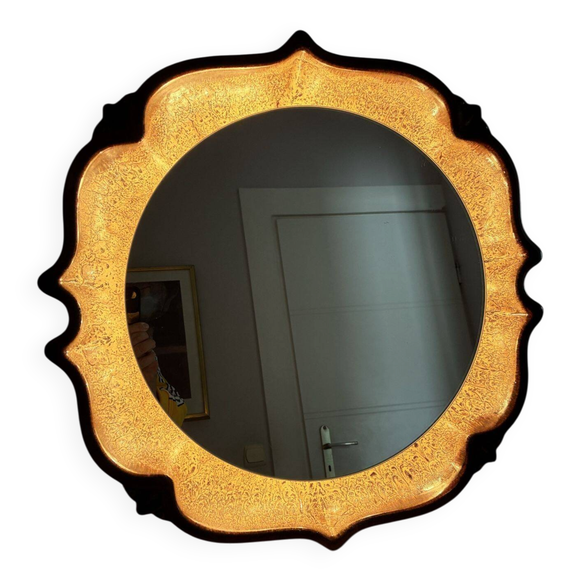 PAN Keramik illuminated ceramic wall mirror, West Germany, 1970s
