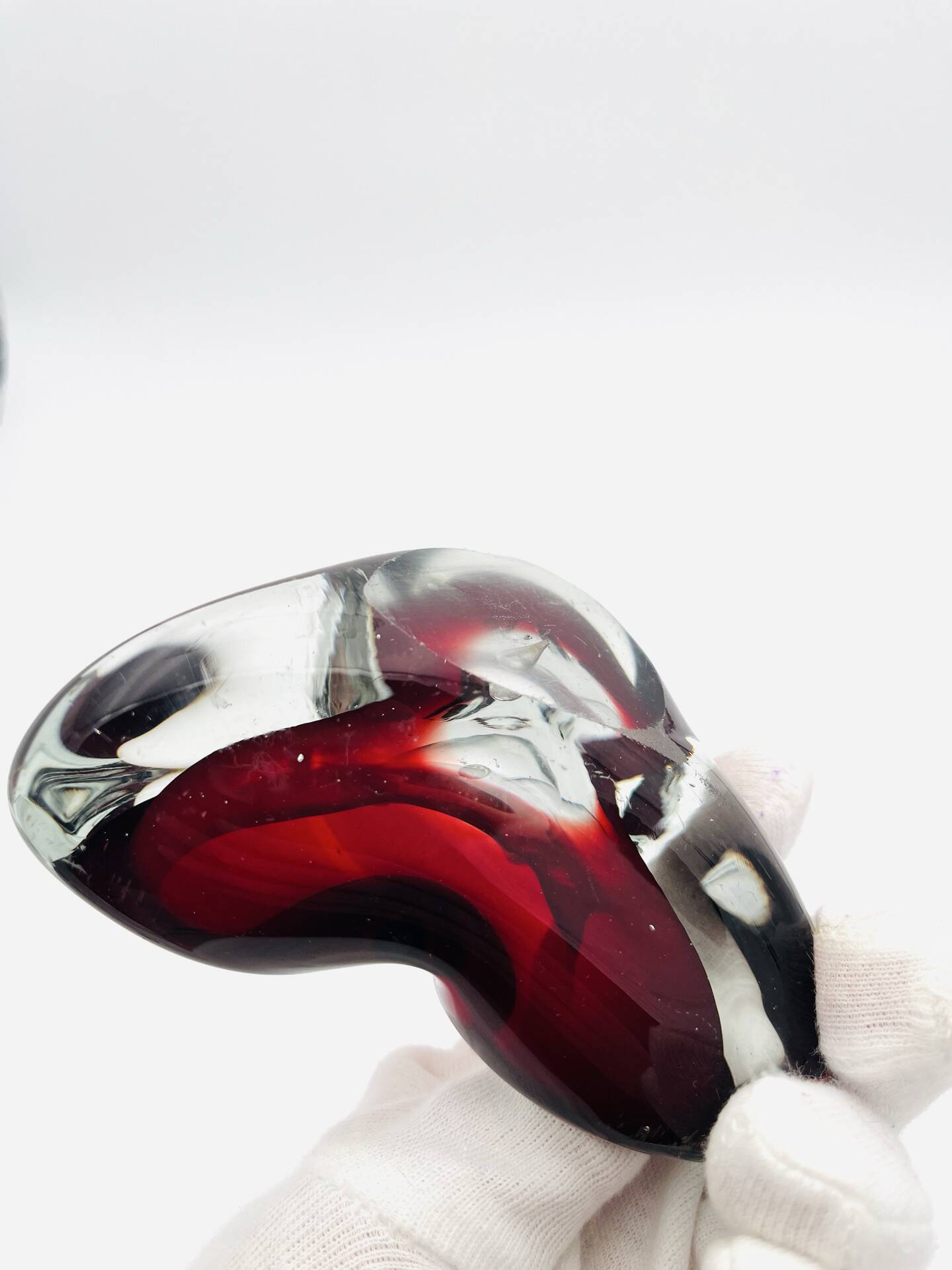 Trilobe Murano Sommerso Ruby Red & Solid Crystal Pocket Vase
