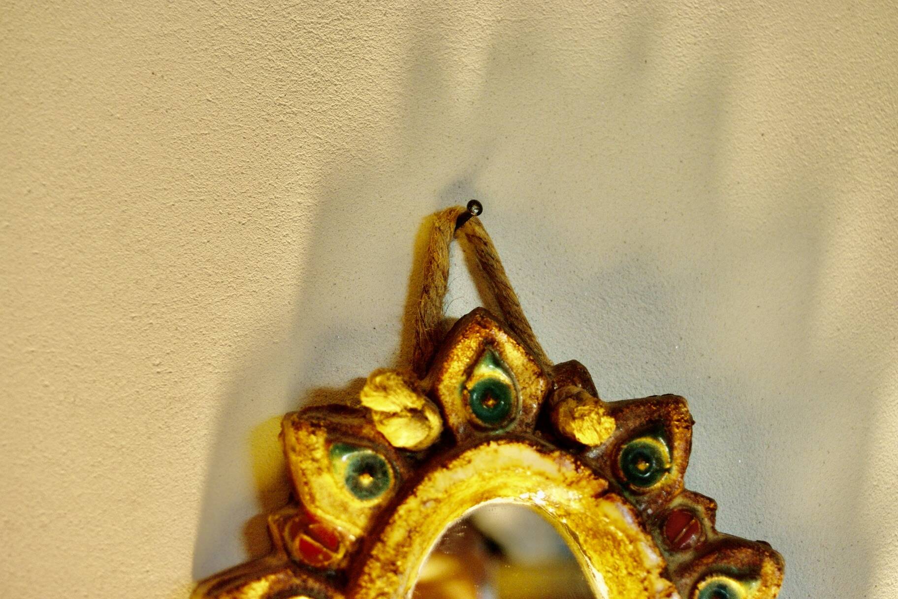 Vintage cabochon mirror by georges pelletier for la roue vallauris 1950