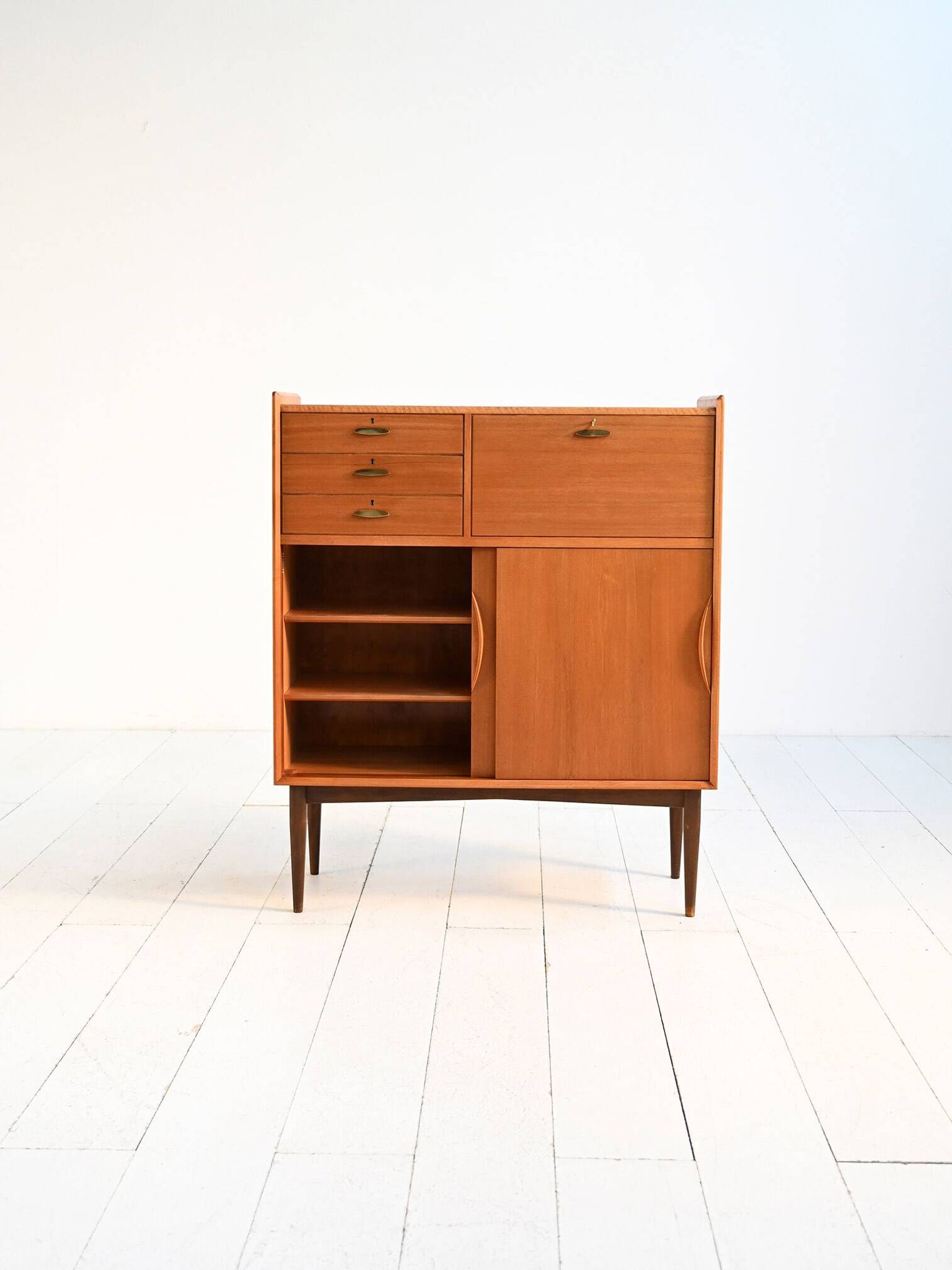 1950s Danish teak and brass cabinet