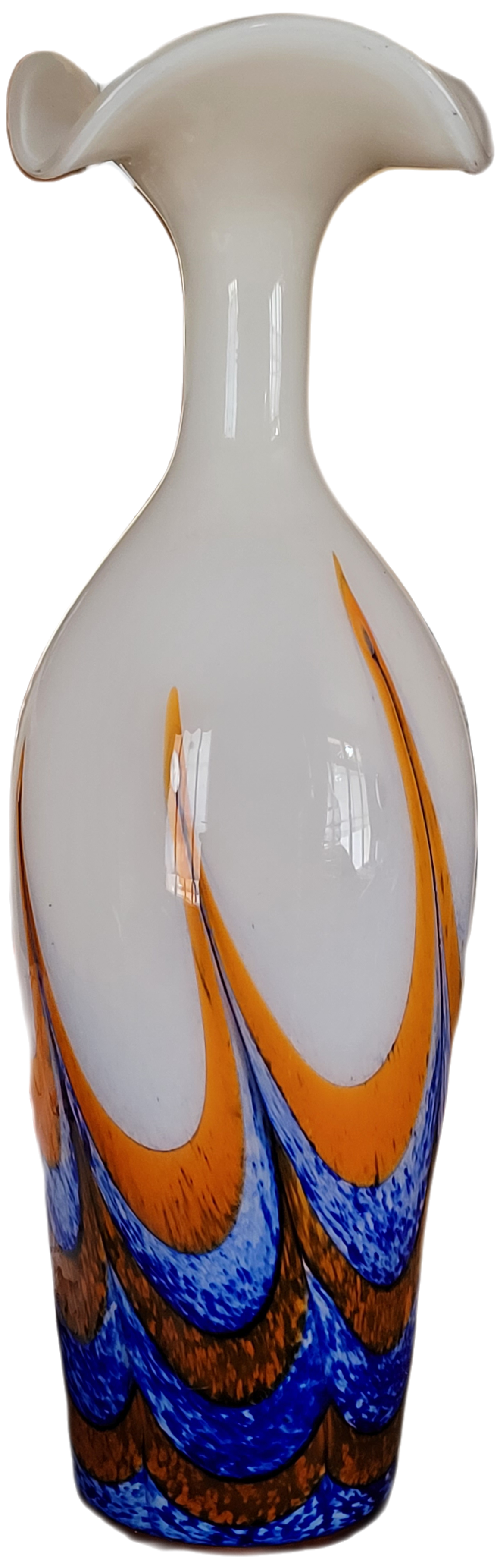 Large vintage red, white and blue Murano glass vase by Carlo Moretti, Italy, 1970s