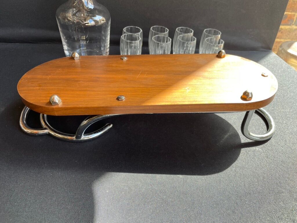 Liquor cabaret - Art Deco - Blown and cut crystal, mahogany or ebony macassar and stainless steel