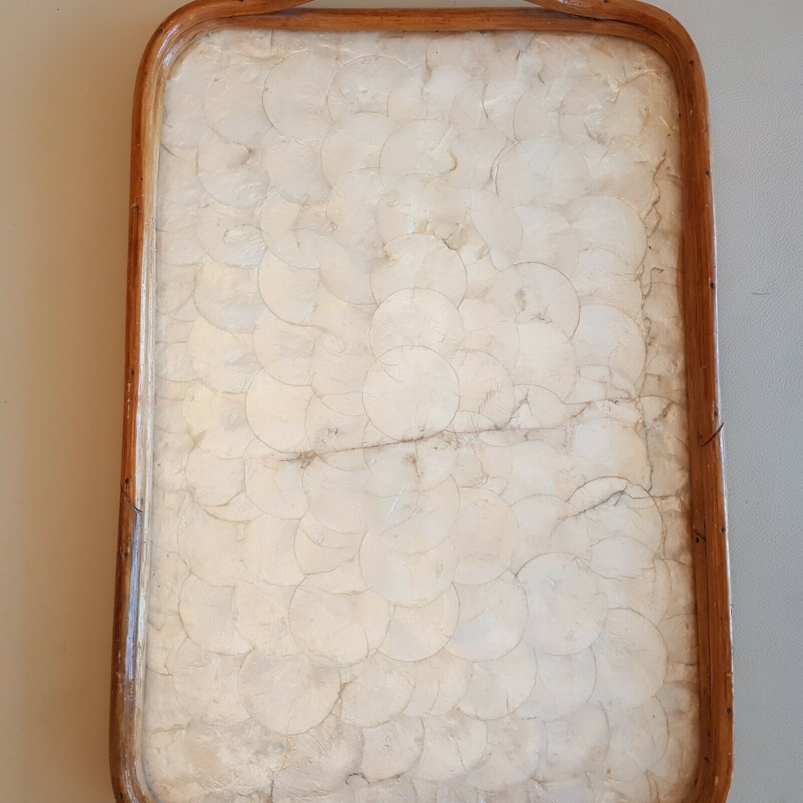 Vintage mother-of-pearl and bamboo tray 54 x 37 cm