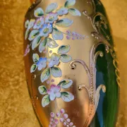 Bohemian Crystal Emerald Green Vase with 24K Gold Encrusted Floral Design