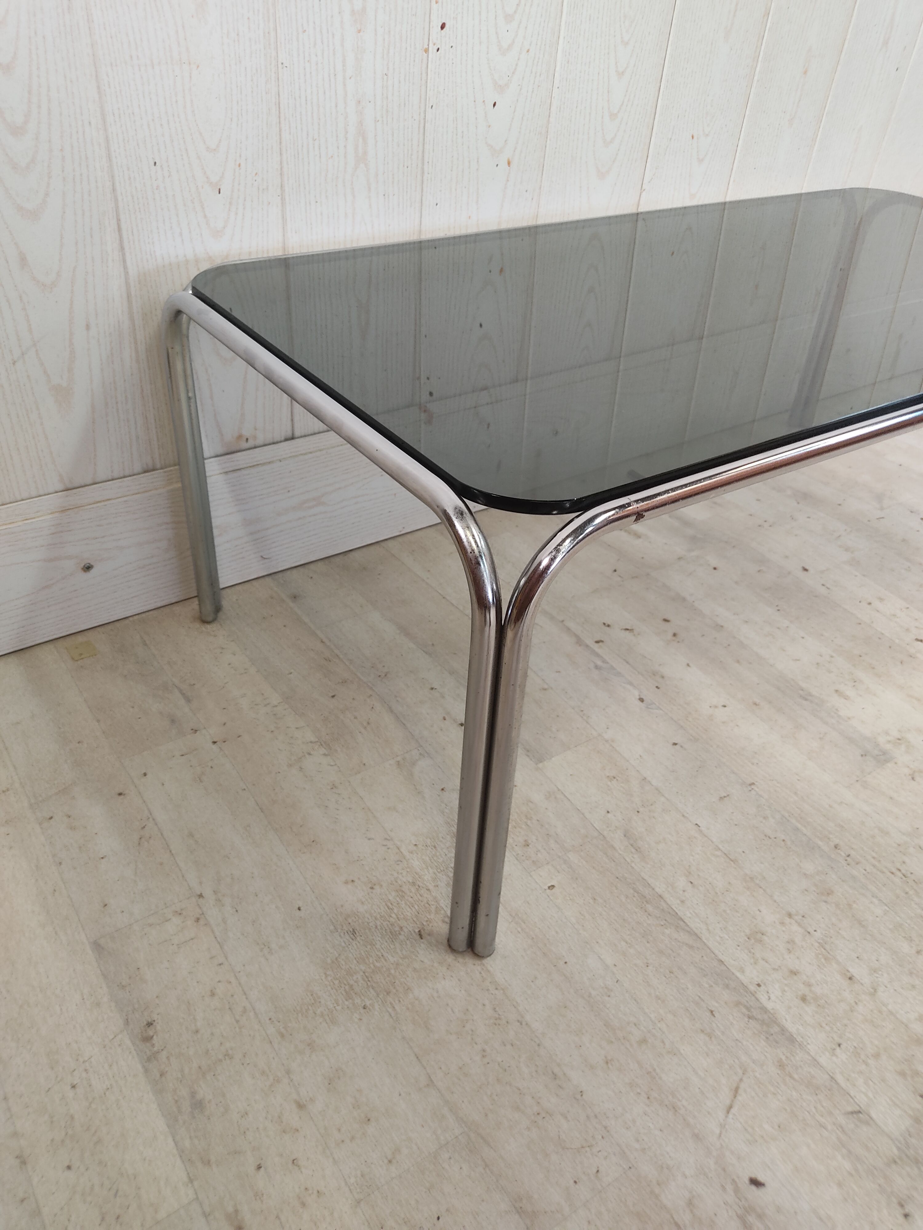 Vintage coffee table chrome and smoked glass