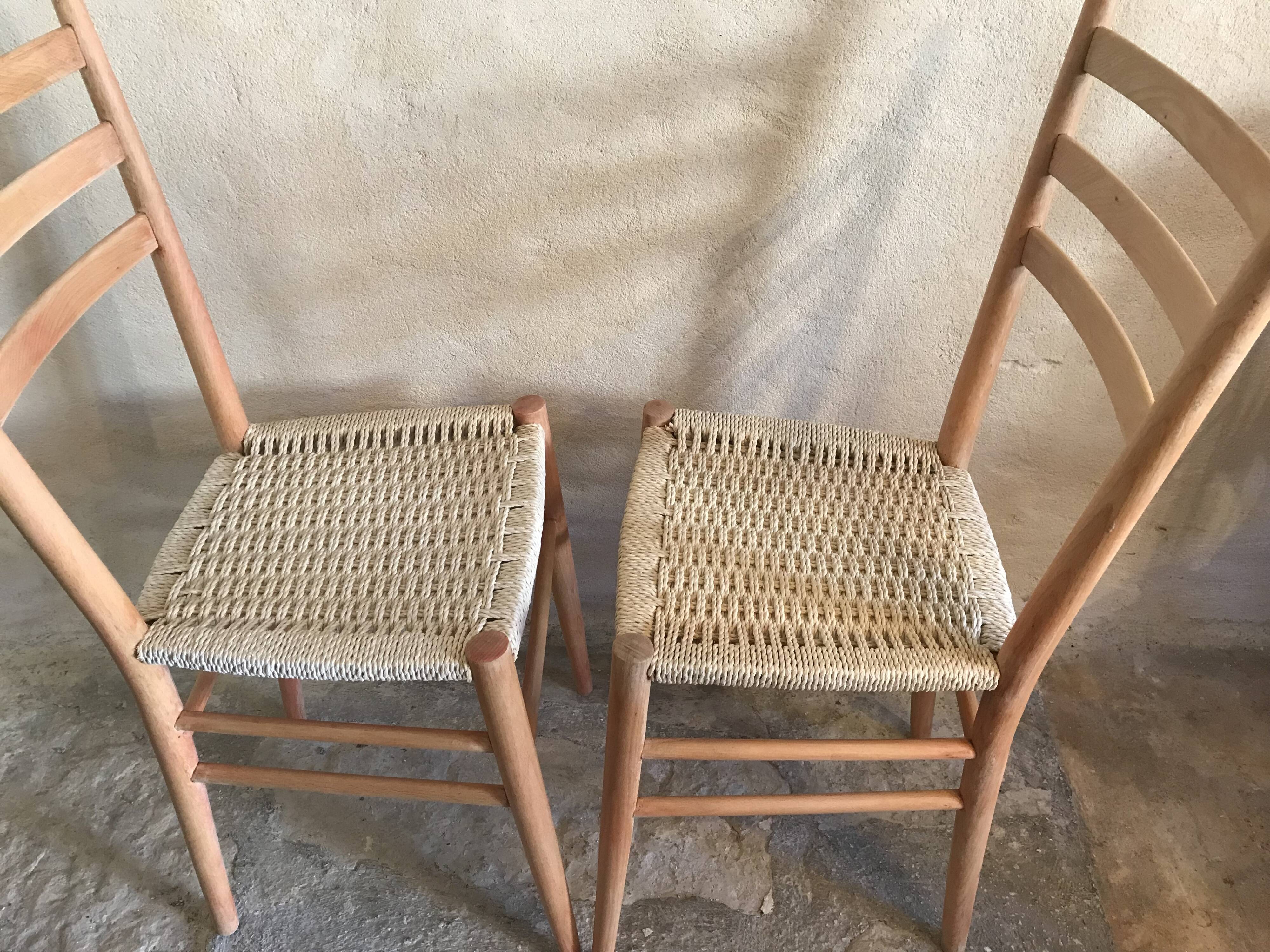 Pair of vintage chairs 1960-80's in beech braided rope