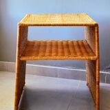 Wicker bedside table or side table from the 1960s.