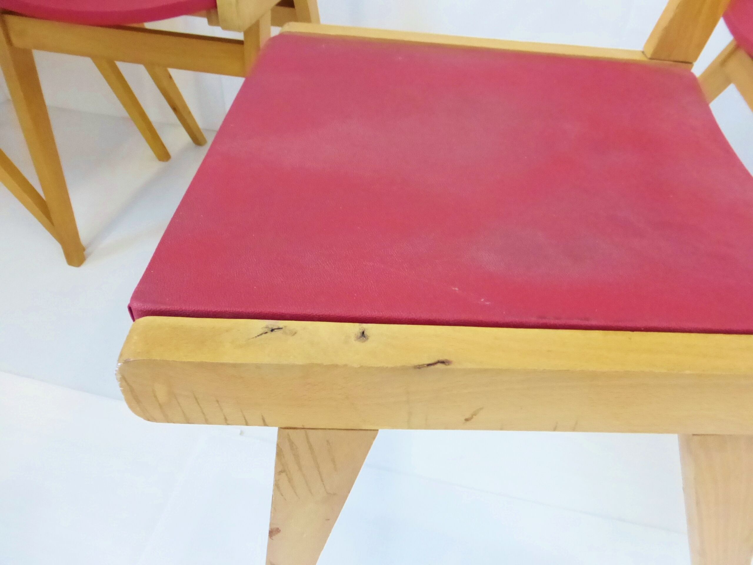 Set of 4 chairs Bistro zazu red vintage oak French mid-century modern chairs