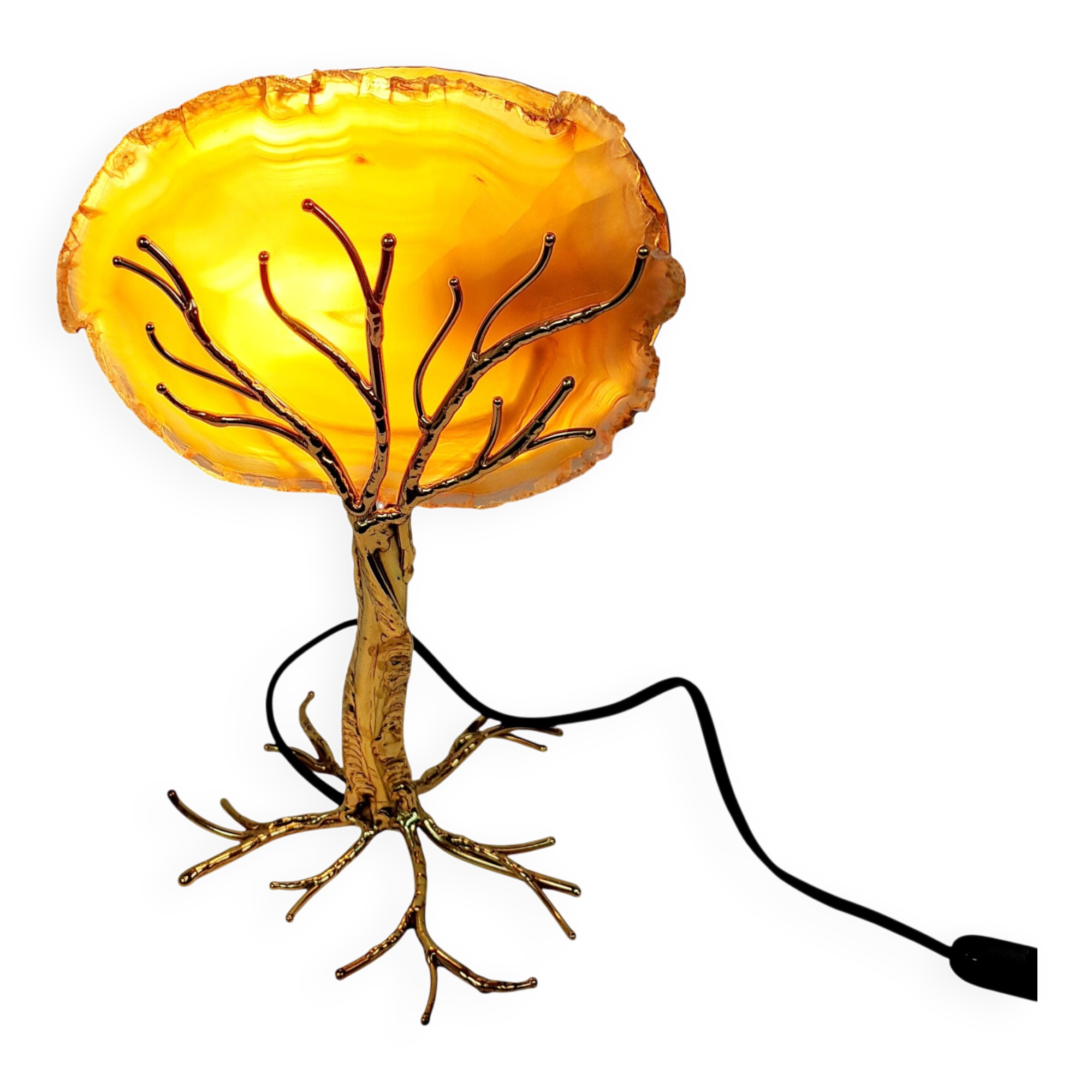 Henri fernandez - table lamp - brass, agate, metal - “agate tree” lamp