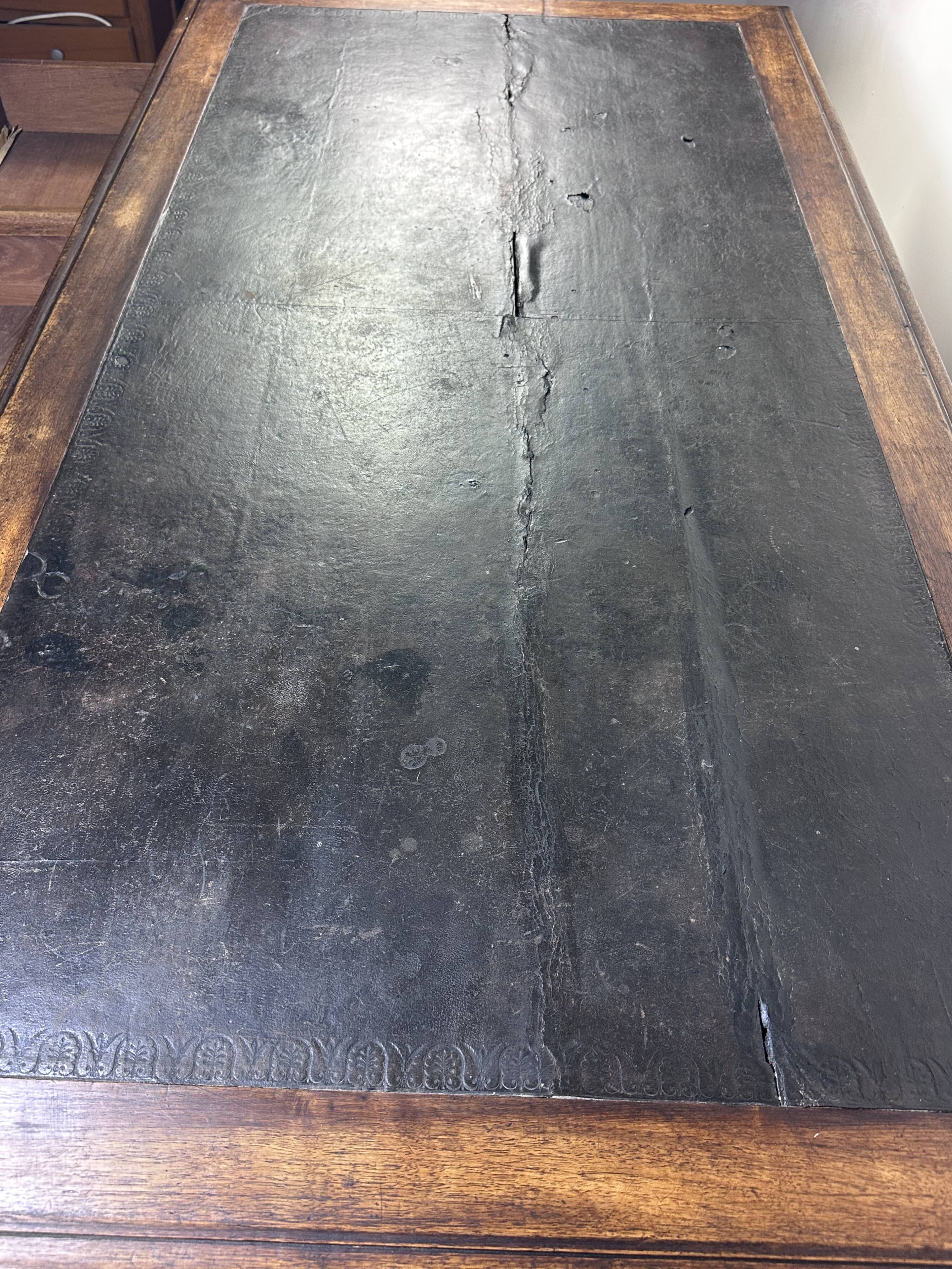 Louis XIII style oak desk stamped Mombro Ainé 19th century