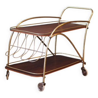 Vintage brass and teak rolling trolley – 1950s
