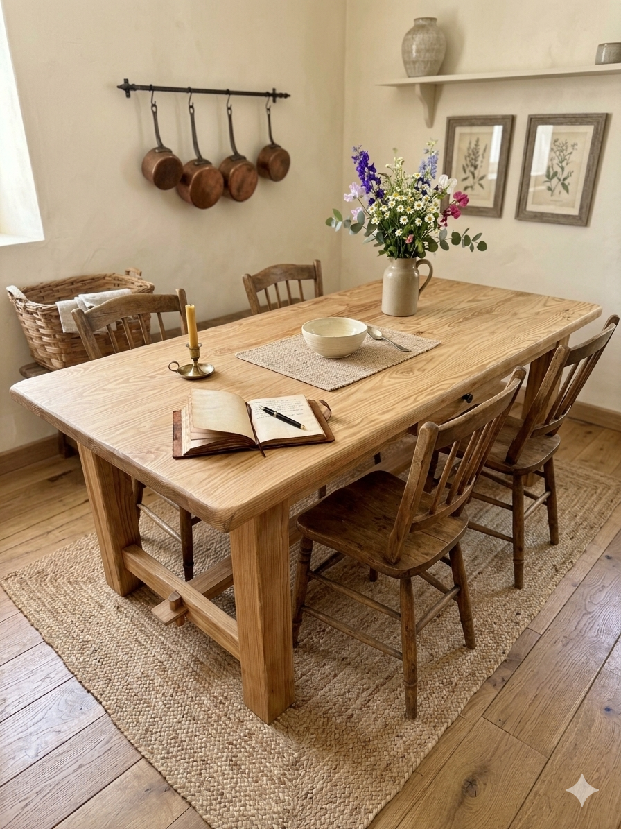 Large farmhouse table in solid ash