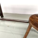 Solid pine workbench, grooved top, satin brown finish.