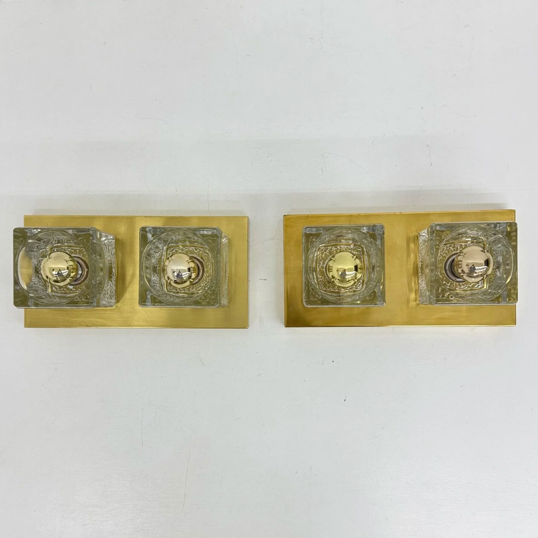 Pair of Peil & Putzler ice cube glass wall lamps, 1970s