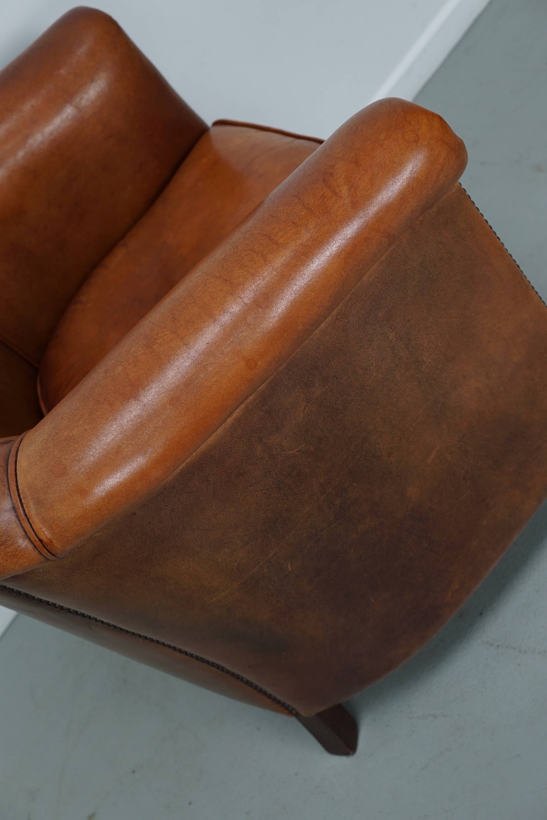 Fauteuil club vintage hollandais en cuir cognac