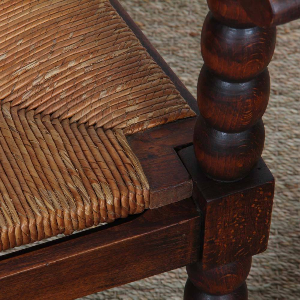 Pair of oak and straw armchairs from the 1940s