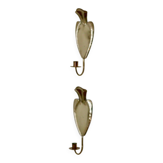 Pair Of Mid Century Swedish Brass Sconces by Arvika