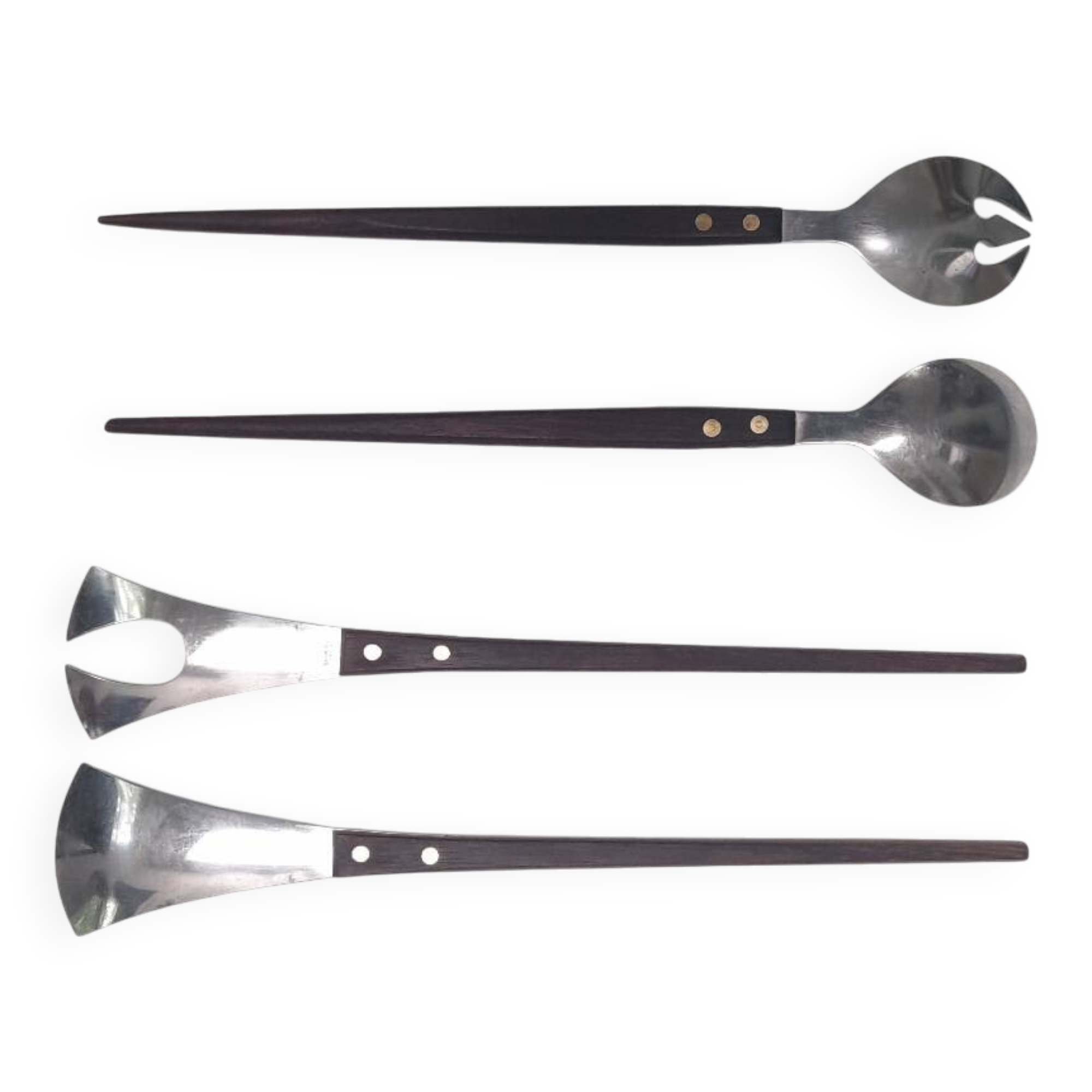 2 paires de couverts à salade teck et inox